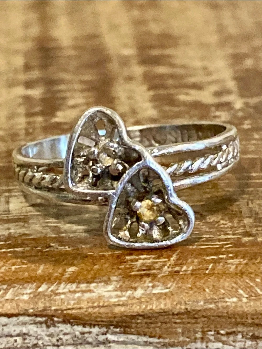 Vintage Sterling Silver Hearts Ring Size 7 Missing Stone! Uncas - Picture 1 of 15